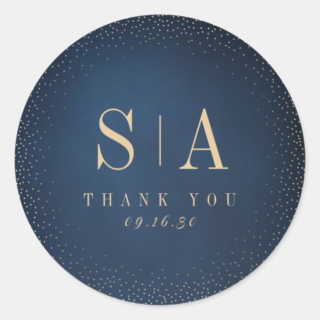 Navy Glitter Sophisticated monogram wedding favour Classic Round Sticker (Front)