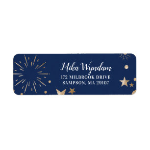 Navy Glitter Stars and Fireworks Return Address