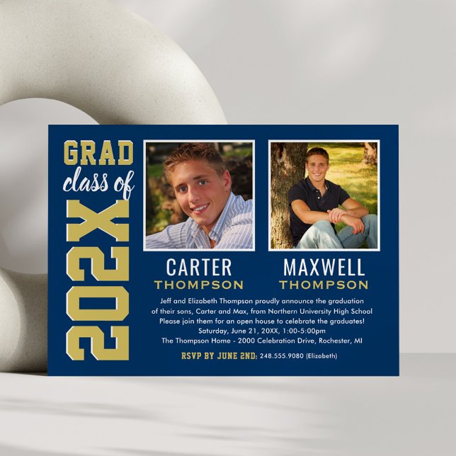 Navy Gold 2026 Double Graduation Party Invitation (Creator Uploaded)