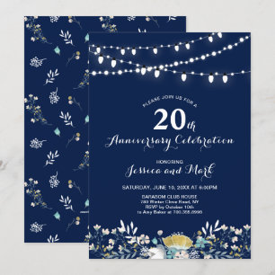 Navy & Gold 20th Wedding Anniversary Invitation