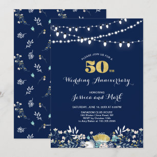 Navy & Gold 50th Wedding Anniversary Invitation