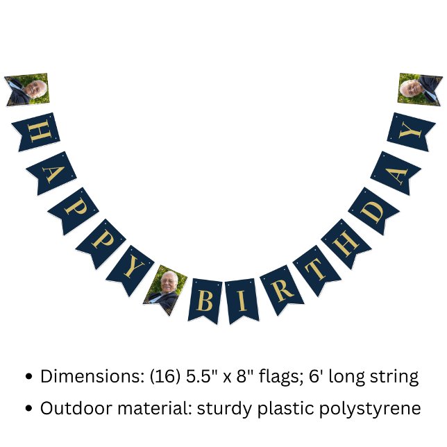 Navy Gold 80th Birthday Photo Happy Birthday Bunting (Creator Uploaded)
