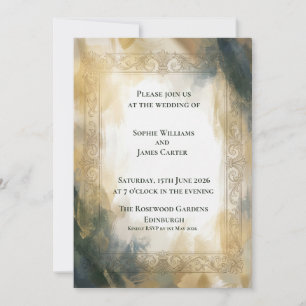 Navy Gold Abstract Wedding Invitation