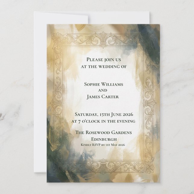 Navy Gold Abstract Wedding Invitation (Front)