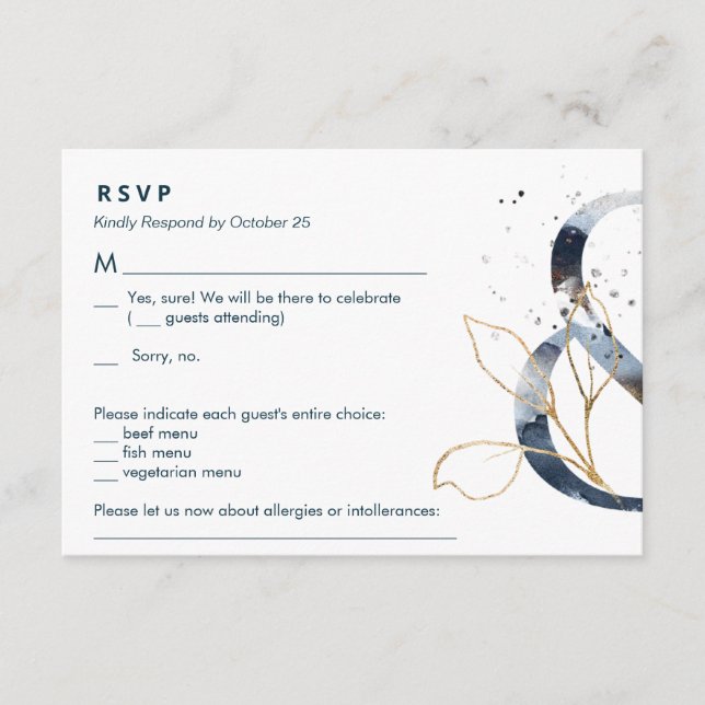 Navy Gold Ampersand Suite RSVP Enclosure Card (Front)