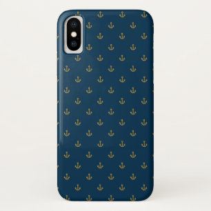 Navy Gold Anchor Pattern iPhone X Case