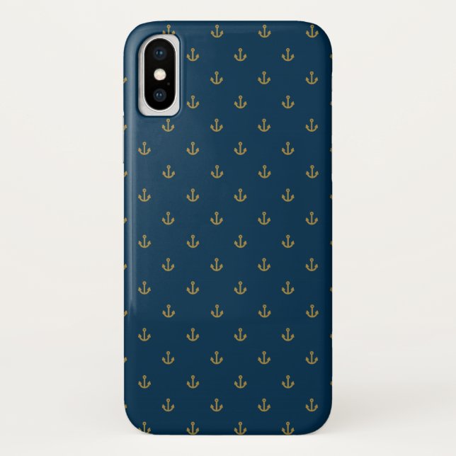 Navy Gold Anchor Pattern Case-Mate iPhone Case (Back)