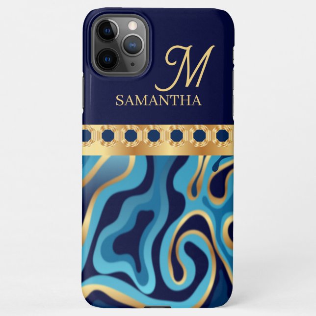 Navy, Gold And Blue Marble Effect Geometric iPhone iPhone Case (Back)