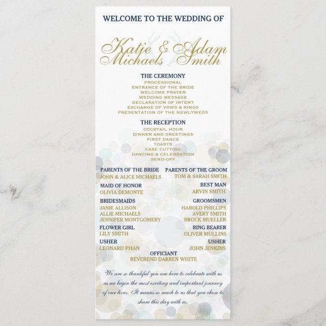Navy, Gold, and Mint Wedding Program 4" x 9.25" Programme (Front)