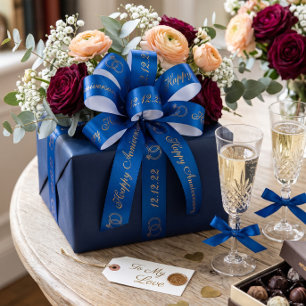 Navy Gold Anniversary Personalised Name Date Satin Ribbon