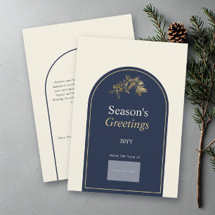Navy Gold Arch Minimalist Corporate Business Logo Holiday Card