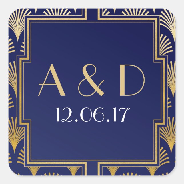 Navy & Gold Art Deco 1920's Round Stickers Label (Front)