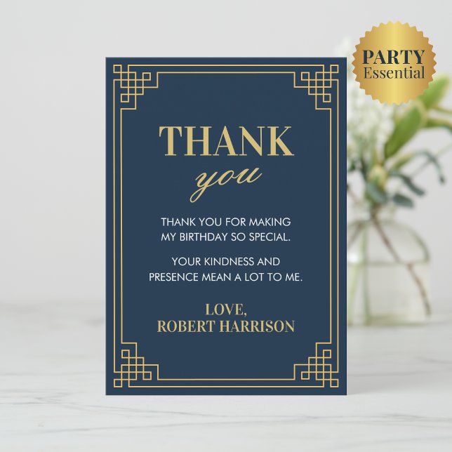 Navy Gold Art Deco 80th Birthday Thank You Card (Creator Uploaded)