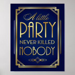 Navy Gold Art Deco A LITTLE PARTY Sign Print