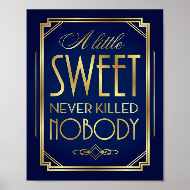 Navy Gold Art Deco A LITTLE SWEET Sign Print (Front)
