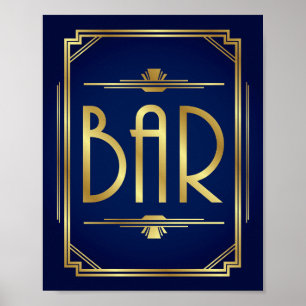 Navy Gold Art Deco BAR Sign Print