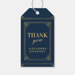 Navy Gold Art Deco Birthday Thank you Gift Tag