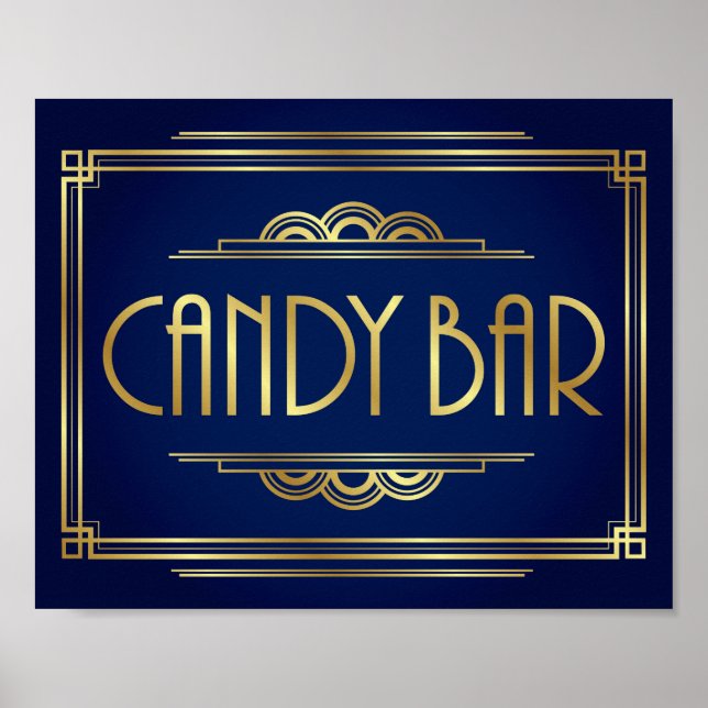 Navy Gold Art Deco CANDY BAR Sign Print (Front)