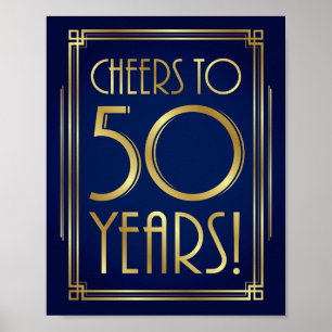 Navy Gold Art Deco CHEERS TO 50 YEARS Sign Print