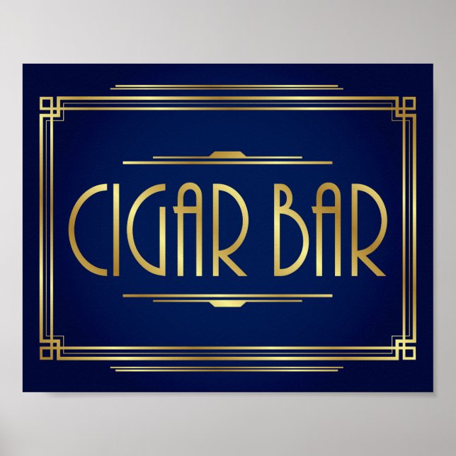 Navy Gold Art Deco CIGAR BAR Sign Print (Front)