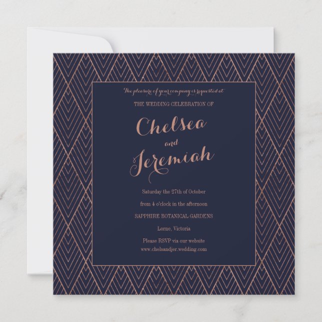 Navy Gold Art Deco Custom Wedding Invitation (Front)