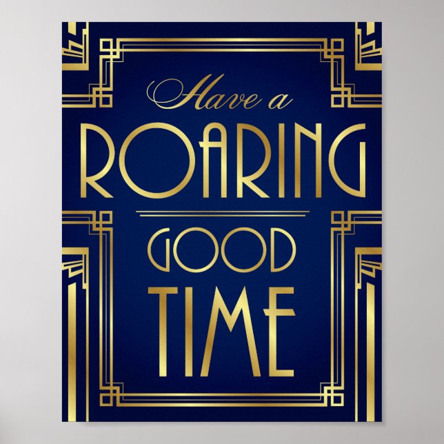 Navy Gold Art Deco HAVE A ROARING GOOD TIME Print (Front)