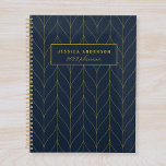 Navy Gold Art Deco Leaf Personalised Planner<br><div class="desc">Custom-designed personalised planner featuring modern and elegant golden leaves art deco pattern design. Personalise with your name for a modern and stylish planner notebook.</div>