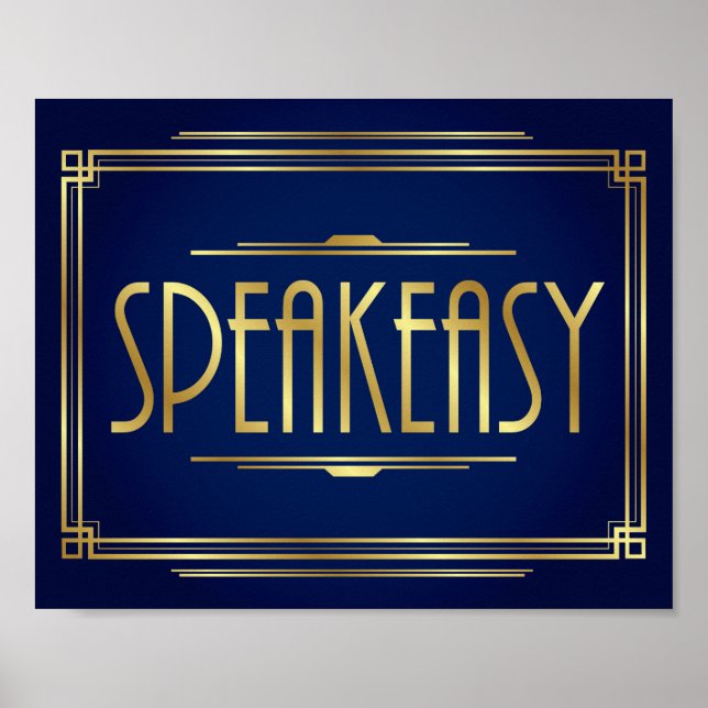 Navy Gold Art Deco SPEAKEASY Sign Print (Front)