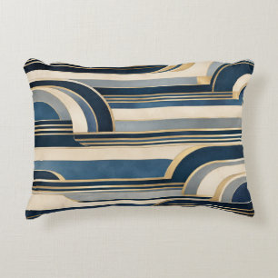 Navy & Gold Art Deco Waves Decorative Cushion