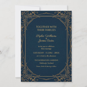 Navy Gold Art Deco Wedding Invitation