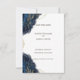 Navy Gold Baroque Save The Date Card