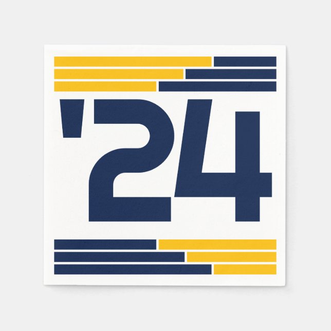 Navy & Gold Bars Class of '24 Grad Party Napkin (Front)