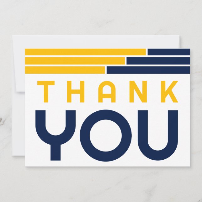 Navy & Gold Bars Grad Party Thank You Card (Front)