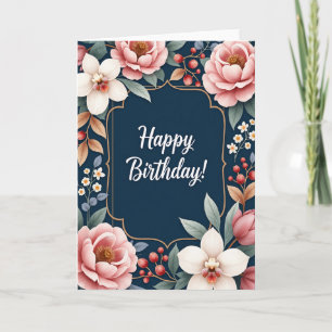 Navy Gold Birthday Bloom Card