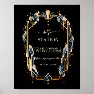 Navy Gold Black Gatsby Casino Wedding Hashtag Poster