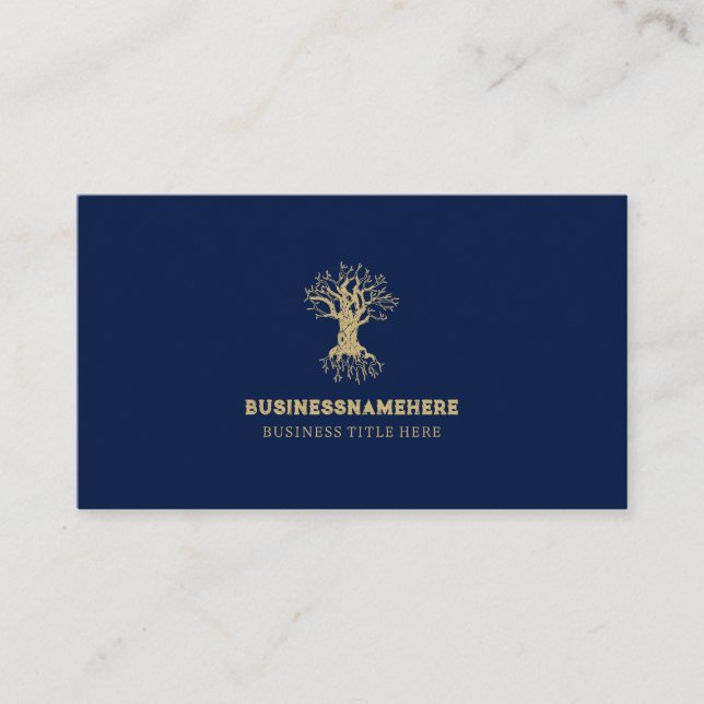 Navy Gold Blue Life Tree Business Card (Front)