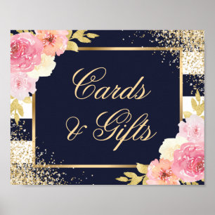 Navy Gold Blush Pink Wedding Cards and Gifts Sign
