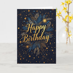 Navy Gold Botanical Birthday Card