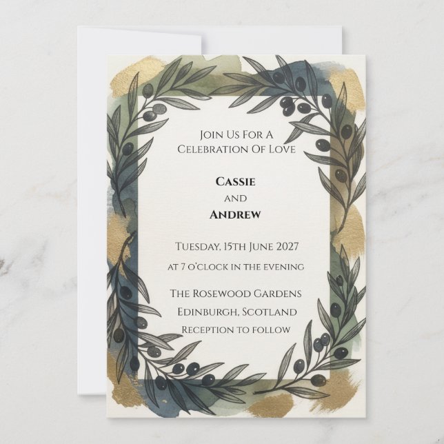 Navy Gold Botanical Wedding Invitation (Front)