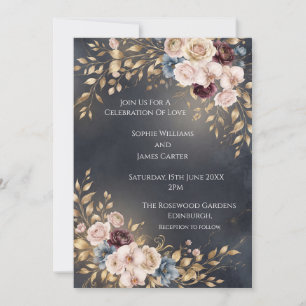 Navy Gold Botanical Wedding Invitation