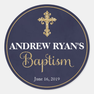 Navy & Gold Boy Baptism Favour Stickers