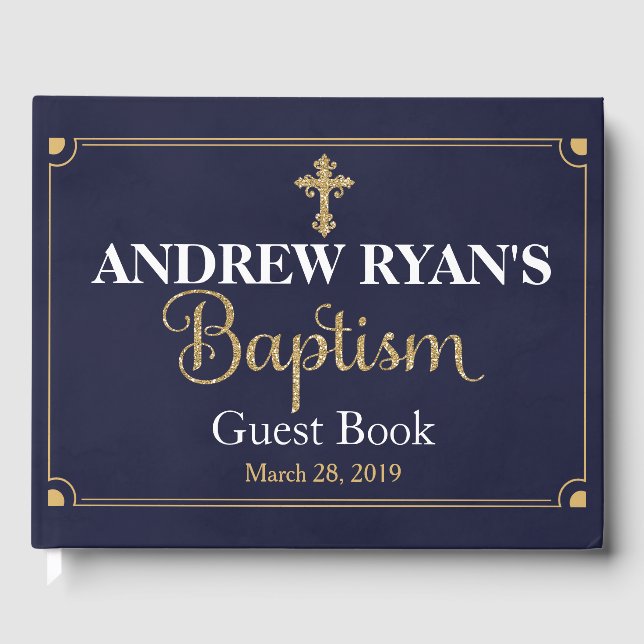 Navy & Gold Boy Baptism Guest Book (Front)