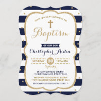 Navy & Gold Boy Baptism Invitation Confetti