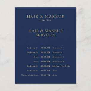 Navy Gold Budget Wedding Hair Makeup Timeline Flyer