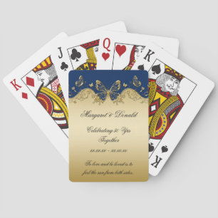 Navy Gold Butterflies 50th Anniversary Playing Cards