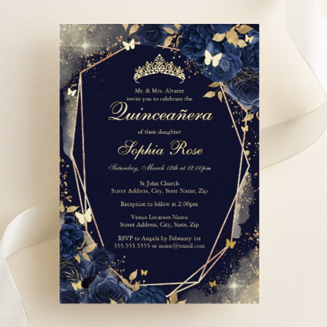 Navy Gold Butterfly Floral Quinceanera (Creator Uploaded)
