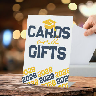 Navy & Gold Cards & Gifts Graduation Table Pedestal Sign