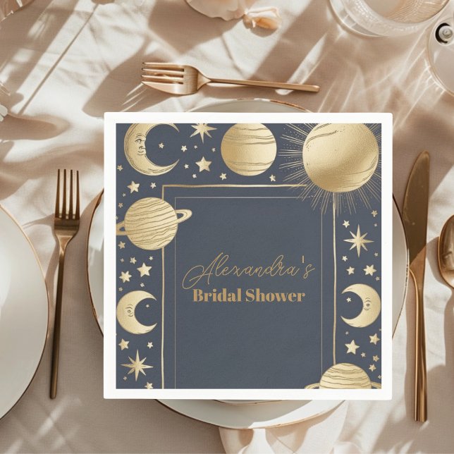 Navy Gold Celestial Crescent Moon Bridal Shower Napkin (Creator Uploaded)