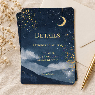 Navy Gold Celestial Moon Wedding Details Card