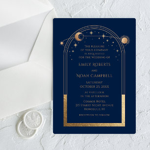 Navy Gold Celestial Sun Moon Stars Wedding Acrylic Invitations